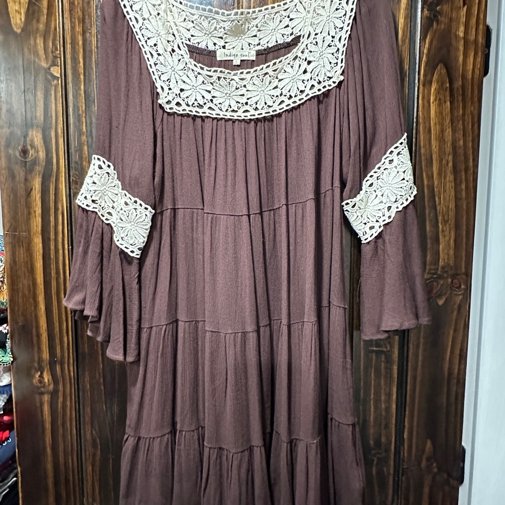 Indigo Soul Brown Dress with White Lace